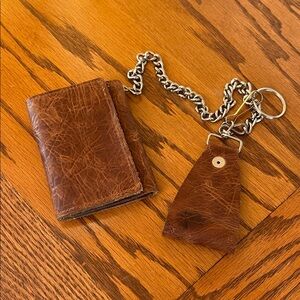 Sidekicks cowhide leather Brown Leather Bifold Wallet with Chain and Key Fob